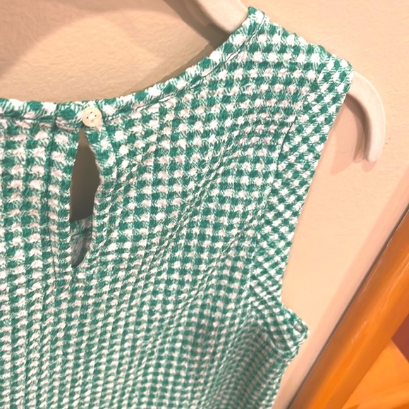 LOFT Green Gingham Sleeveless Tank Top Smocked Shoulder Shell - Picture 6 of 7